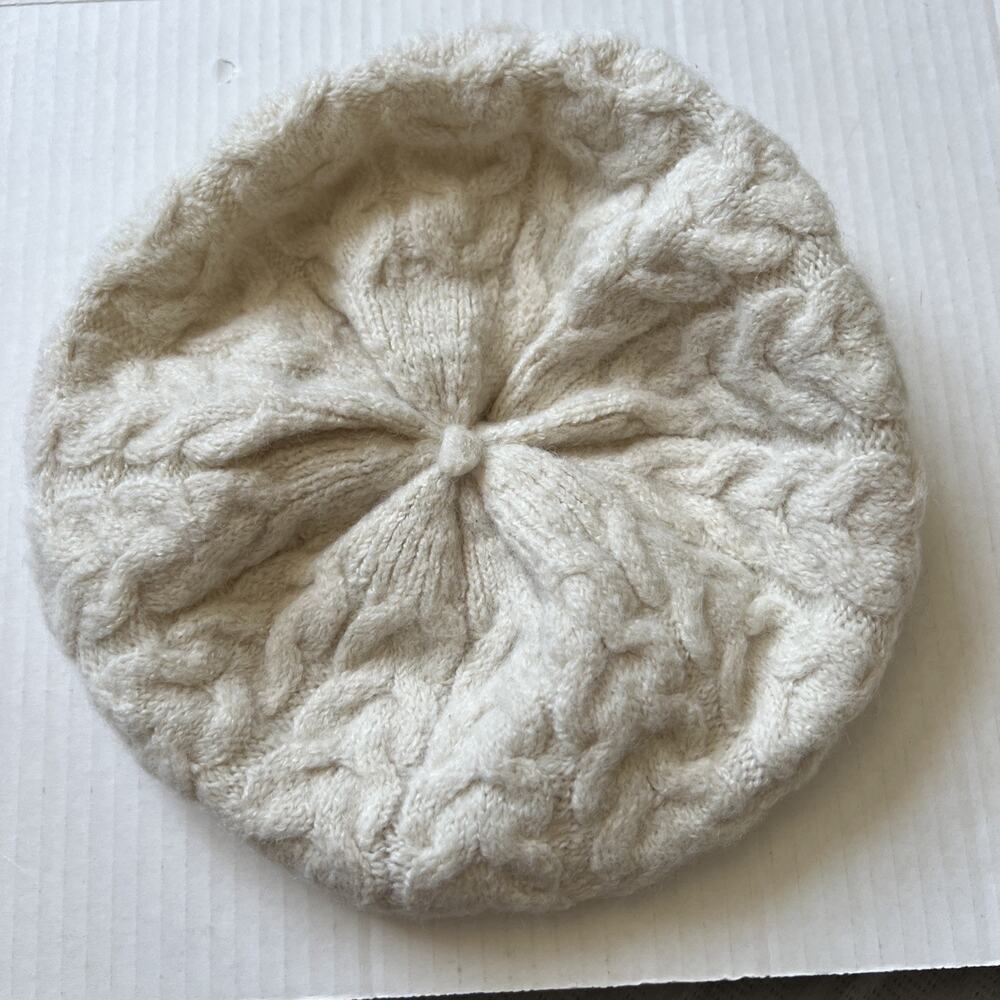 Lauren Ralph OS Women's Wool Blend Beret Hat Off White GOOD - Picture 2 of 5